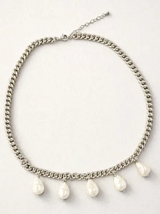 Цепь Мигетт «Капли», с гематитом и подвеской из жемчуга