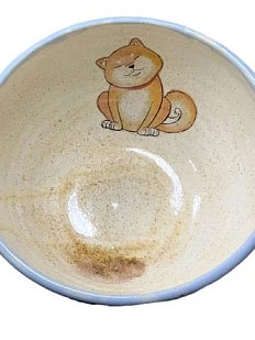 Глубокая тарелка ручной работы Керемет «Сидящая сиба-ину», голубая, керамика, 15,5 см