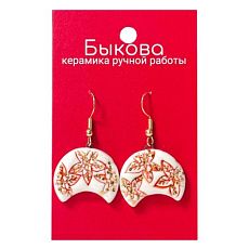 Серьги ручной работы «Оранжевые цветы», полумесяцы‎, фарфор
