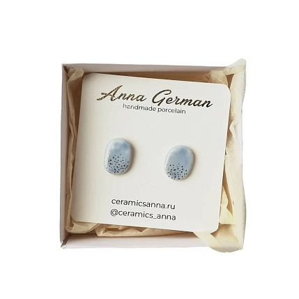 Серьги-гвоздики Анна Герман, фарфор, голубые, фото 2.