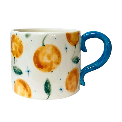 Кружка ручной работы прямая Чашки и поцелуи «Мандарины», полуфарфор, 250 мл, фото 1.