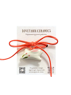 Чокер ручной работы «Зайка» с розовым цветочком, полуфарфор