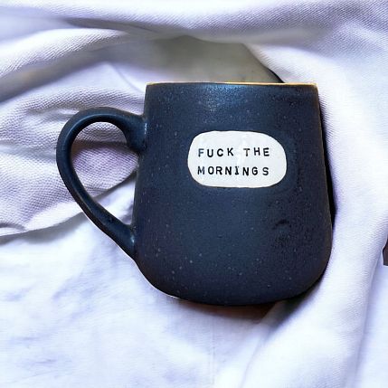Кружка ручной работы NF ceramics «F**k the mornings. God bless the nights», керамика, 600 мл, фото 3.