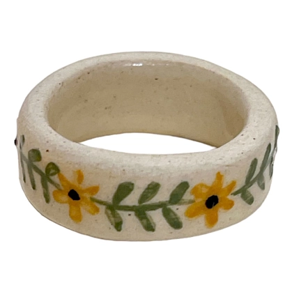 Кольцо Боттери керамика в жёлтый цветочек, керамика, фото 3.
