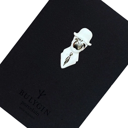 Брошь ручной работы Фарфор Булыгина «Магритт», бело-серебристая, фото 4.