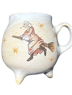 Кружка-котелок ручной работы на ножках Керумбия «Ведьмы на метлах», песочная, керамика, 350 мл