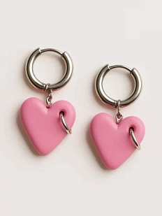 Серьги-конго Радость Рядом Сердечки с кольцом, полимерная глина, розовые