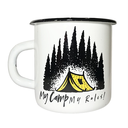 Эмалированная кружка «My camp - my rules», белая, 400 мл, фото 1.