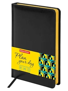 Ежедневник недатированный BRAUBERG «Rainbow», чёрно-жёлтый, А5