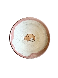 Блюдце ручной работы Керемет «Спящая сиба-ину», керамика, 12 см