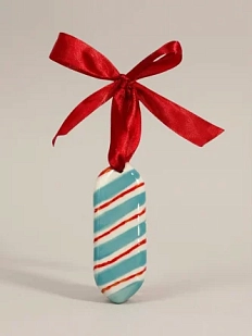 Ёлочная игрушка ММ керамика конфета «Полоски» красно-голубая