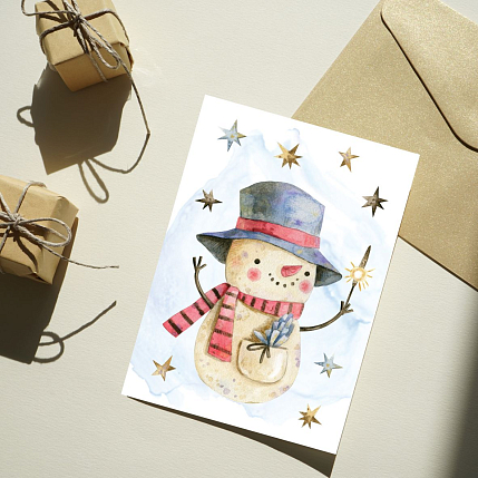 Открытка DARI DARI на Новый год «Снеговик в шляпе», А6, фото 2.