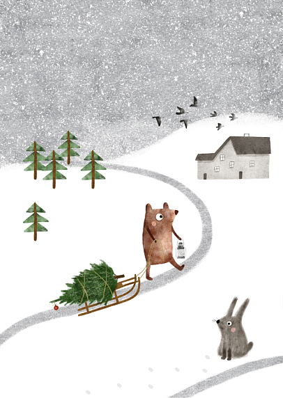 Постер интерьерный «Медведь с ёлкой», А4, фото 1.