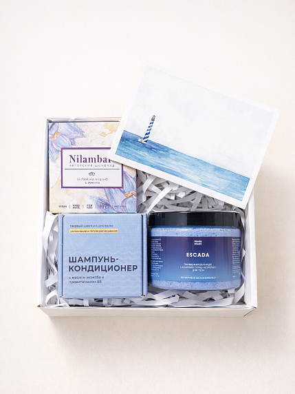 Подарочный набор на 14 февраля со скрабом, твердым шампунем и шоколадом, фото 2.