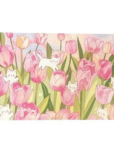 Открытка Лавкот «Котёнок в розовых тюльпанах», А6