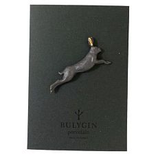 Брошь ручной работы Bulygin «Заяц», фарфор, чёрно-золотистая