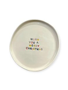 Тарелка ручной работы на Новый год с надписью «Wish you», керамика, 18 см