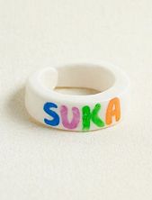 Кольцо Радость Рядом «Suka», полимерная глина, белое