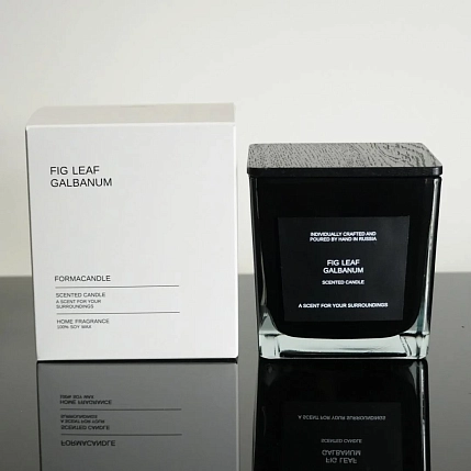 Свеча куб в черном стекле «Зеленый лист инжира и гальбанум», фото 3.