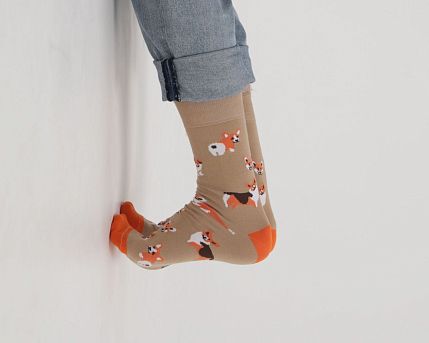 Носки «Человек - человеку волк, а корги - корги корги!», р-р 42-46, светло-коричневые, фото 3.