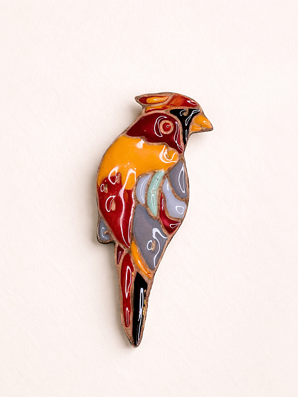 Брошь ручной работы «Красный кардинал», Partala ceramics, фото 1.