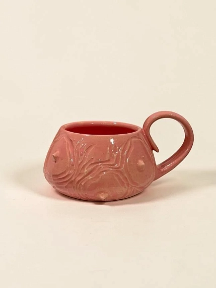 Кружка ручной работы Корсак гладкая с шипами, розовая, керамика, 250 мл, фото 1.