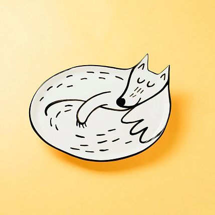 Фигурная тарелка ручной работы «Безмятежный лис», полуфарфор, 25 см, фото 1.