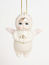 Ёлочная игрушка Ким керамика «Малыш в костюме динозаврика», белый, 10 см, фарфор