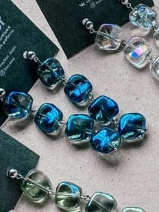 Серьги Бур.Мур «Ice», ювелирный сплав, художественное стекло, синие