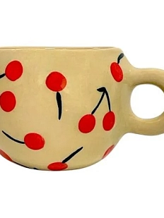 Кружка ручной работы Малёма с росписью Вишенки, круглая, керамика, 300 мл