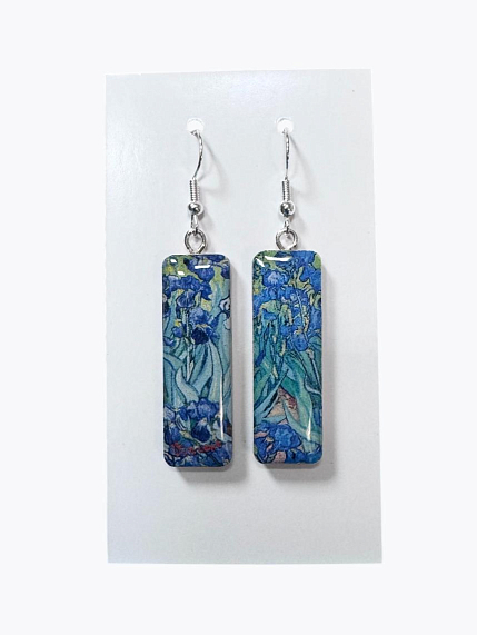 Серьги с картиной «Ирисы», дерево с эпоксидной смолой, фото 1.