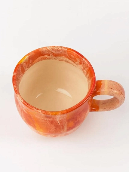 Кружка ручной работы Тата вытворяет/NF ceramics «Тревожный сырок», оранжевая, керамика, 400 мл, фото 3.