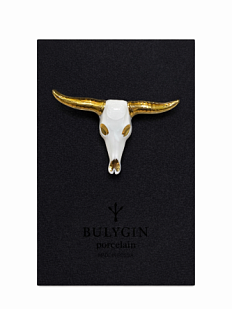Брошь ручной работы Bulygin «Бык», фарфор, бело-золотистая