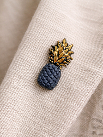 Брошь ручной работы Bulygin «Ананас», фарфор, чёрно-золотистая, фото 4.