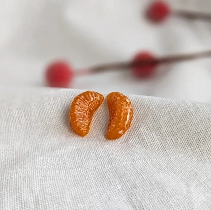 Серьги-гвоздики Подарки руками «Дольки мандарина», полимерная глина, фото 3.