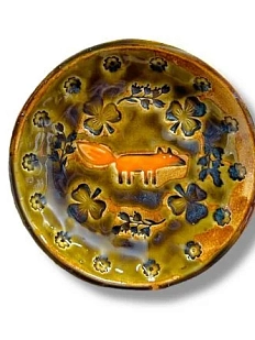 Блюдце ручной работы «Лиса», коричневая, керамика, 14 см