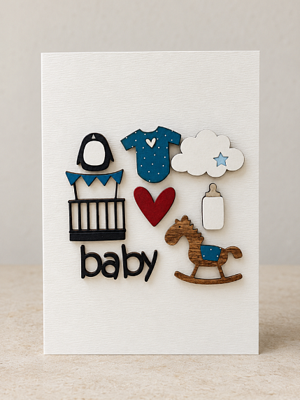 Открытка BOE с деревянными элементами «Baby», открывающаяся, фото 2.