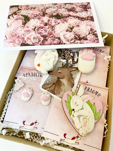 Подарочный набор украшений ручной работы Радость Рядом «Зайчики» с открыткой, фото 2.