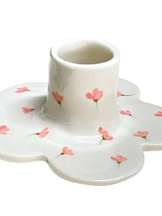 Подсвечник ручной работы «Розовые цветочки», керамика