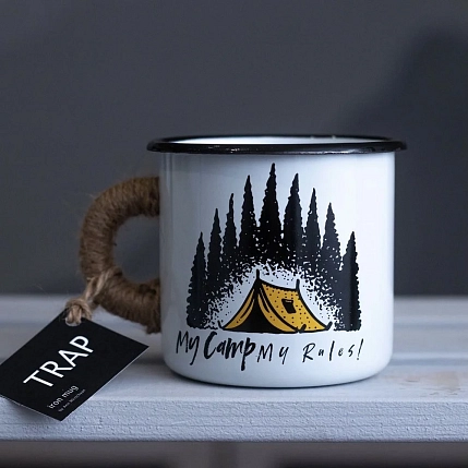 Эмалированная кружка Магтрэп «My camp - my rules», белая, 400 мл, фото 2.