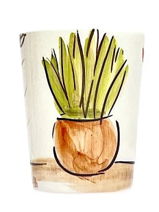 Шот ручной работы с росписью Цветок и шкаф, керамика, белый, 100 мл