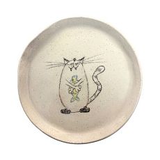 Тарелка ручной работы «Котик с рыбкой», керамика, 15 см