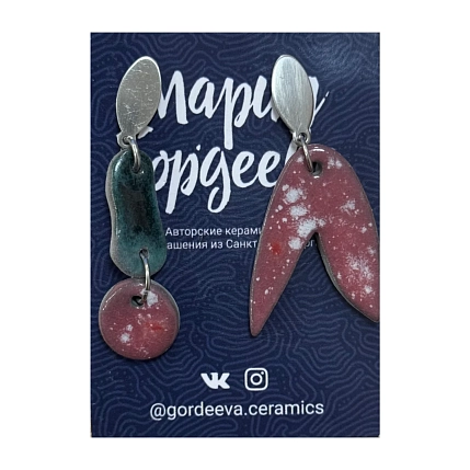 Составные серьги Мария Гордеева, керамика, розово-синие, фото 1.