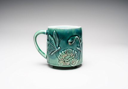 Кружка ручной работы «Бабочка», зеленая, фарфор, 430 мл, фото 2.