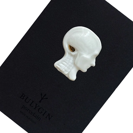 Брошь ручной работы Фарфор Булыгина «Мозг», бело-золотистая, фото 4.