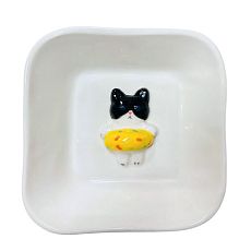 Тарелка квадратная с фигуркой внутри Котик-пончик, чёрный, керамика, 14 см