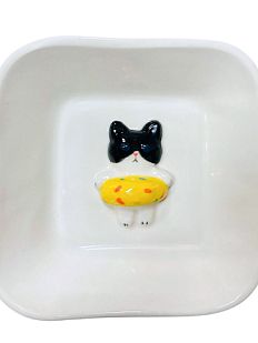 Тарелка квадратная с фигуркой внутри Котик-пончик, чёрный, керамика, 14 см