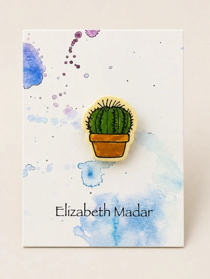 Брошь ручной работы Elizabeth Madar Кактус, зелёная, керамика, фото 1.