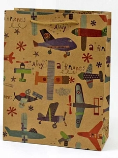 Пакет подарочный Ассорти. Крафт. Аэропланы, в ассортименте