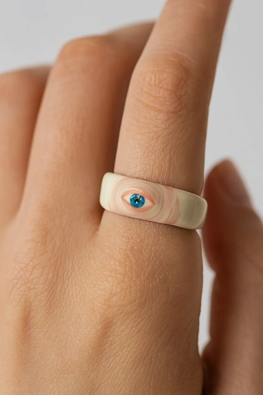 Кольцо Боттери керамика «‎Смотрящее»‎‎ с глазом, керамика, фото 2.